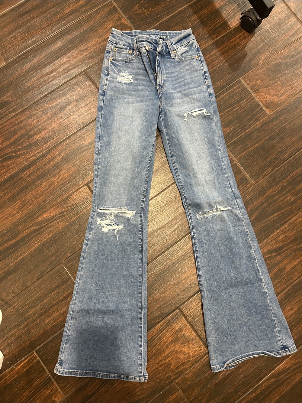 American Eagle Outfitters Light Blue Distressed Flare Jeans